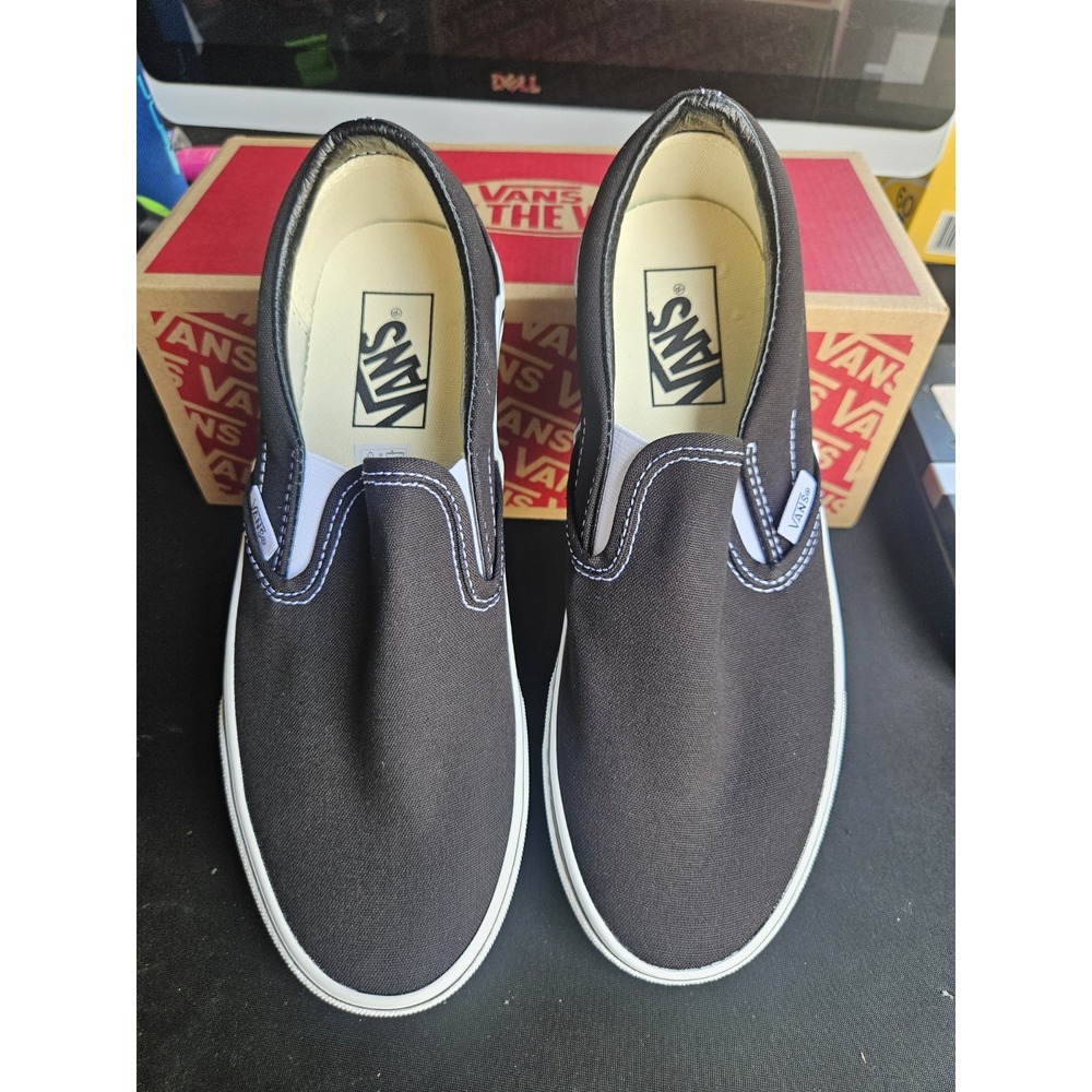 Vans Classic Slip-On Black White Canvas Shoes Men's 6 Women's 7.5 VN000EYEBLK